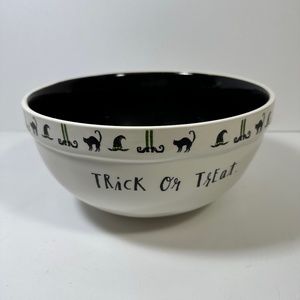 Rae Dunn Trick or Treat Halloween Candy Mixing Bowl Black Cat Witch Hat Legs